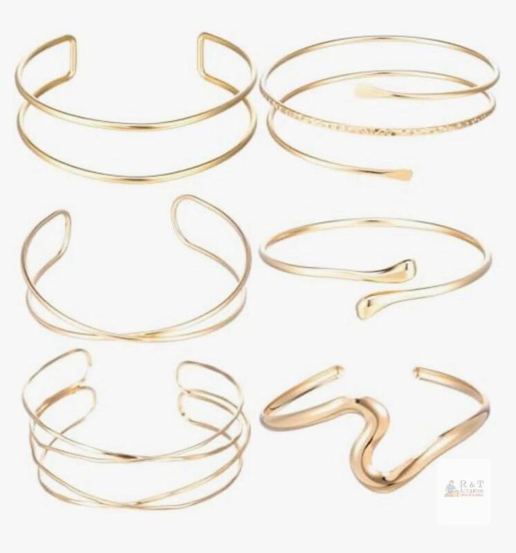 TIESOME 6-Piece Adjustable Gold-Tone Arm Cuff Bracelet Set, Minimalist Design