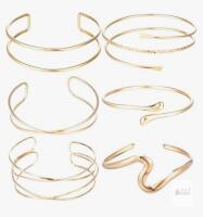 TIESOME 6-Piece Adjustable Gold-Tone Arm Cuff Bracelet Set, Minimalist Design