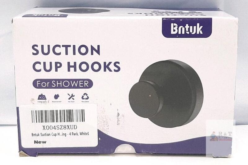 Bntuk Suction Cup Shower Hooks, 4 Pack, White, Stainless Steel, Holds Up to 15 lbs