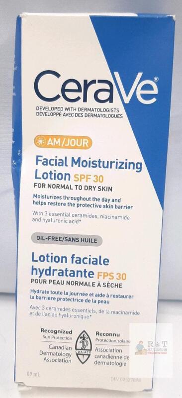 CeraVe AM Facial Moisturizing Lotion SPF 30, 3 fl oz (89 mL), Exp 2028, Oil-Free, Normal-Dry