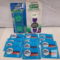 Oral-B & GUM Dental Floss Bundle (2x50m, 2x40m) + Alka-Seltzer Extra Strength Antacid (12 Packets)