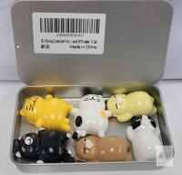3D Cute Cat Fridge Magnets, Set of 6 in Tin Box, Resin, Multi-Color, Sleeping Cat Design