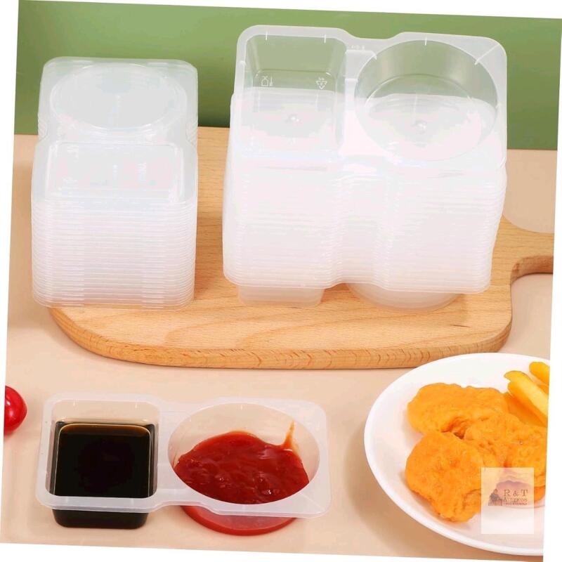 New Mactano 30pcs Dual Compartment 4.4oz Sauce Containers Mini Condiment Cups Lids Leakproof Salad Dressing Cups for Lunch Portion Control Sauce Boxes