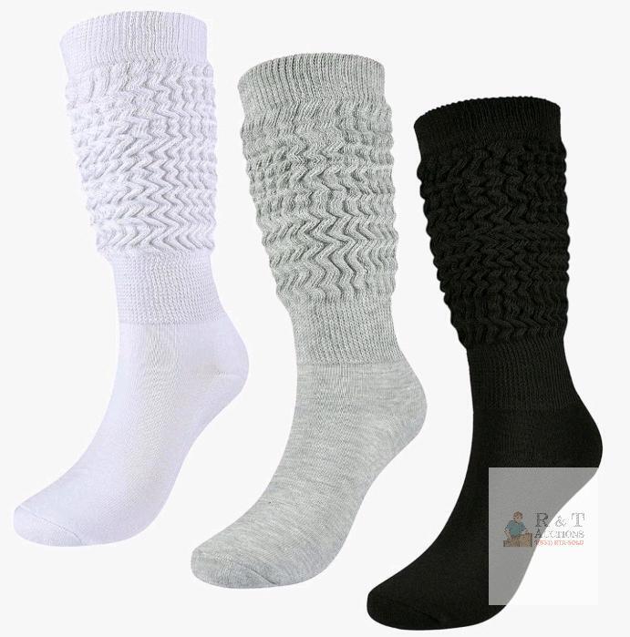 Coziwill Girls' Slouch Socks - 3 Pairs (Black, Grey, White), Medium Size