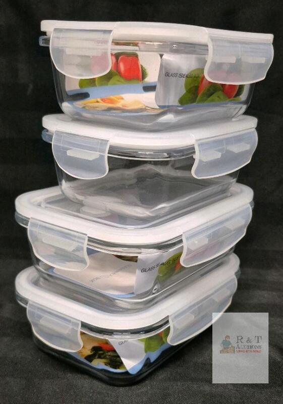 4 New TEEM Rectangular Glass Food Storage Containers with Lids, Airtight Meal Prep Containers . Borosilicate Glass, Leak-Proof, Oven Microwave Freezer Dishwasher Safe