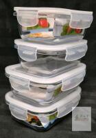 4 New TEEM Rectangular Glass Food Storage Containers with Lids, Airtight Meal Prep Containers . Borosilicate Glass, Leak-Proof, Oven Microwave Freezer Dishwasher Safe