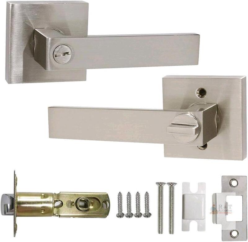New Interior Privacy Door Lever for Bedroom Stainless Steel Bathroom Flat Reversible Door Handle Square Door Lock Set Without Key Brushed Nickel (1 Pack Privacy No Key Lock)