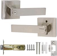 New Interior Privacy Door Lever for Bedroom Stainless Steel Bathroom Flat Reversible Door Handle Square Door Lock Set Without Key Brushed Nickel (1 Pack Privacy No Key Lock)