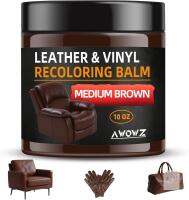 NEW LEATHER RECOLORING BALM - SCRATCH REPAIR & COLOR RESTORE KIT FOR FADED LEATHER, COUCH & CAR SEATS - 10OZ LEATHER RESTORER BALM FOR FURNITURE, AUTO INTERIOR, VINYL, ACCESSORIES Medium brown