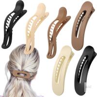 Set of 6 Matte Plastic Hair Clips ‒ Banana & Alligator Barrettes, Black Beige Brown Ivory Colors