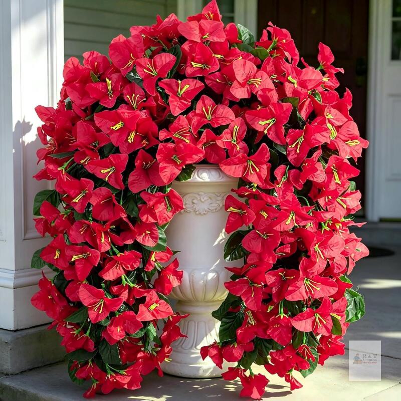 Fake Bougainvillea Artificial Hanging Flowers, 2 PCS Outdoor Faux Plants UV Resistant Realistic Silk Long Trailing Vines