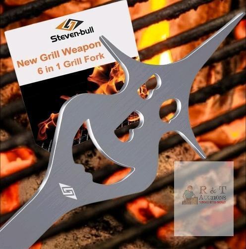 New Steven-Bull 6-in-1 BBQ Barbecue Grill Tool, 14 Inch Grill Utensil, Unique Gift For Dad, Uncle, Grandfather, Father's Day BBQ Party Tool