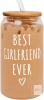 New " Best Girlfriend Ever " 16 oz Can-Shaped Clear Glass with Lid, Straw & Brush