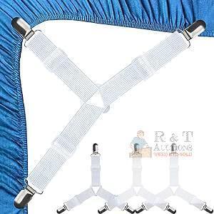 4 Pcs Bed Sheet Holders for Corners Straps Fasteners, White | Triangle Sheet Fasteners, Fitted Flat Sheet Corner Holder, Elastic Adjustable, Clip Suspenders Grippers