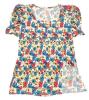 New Size LG Women's Kissmoda Summer Floral Ruched Sleeve Blouse Top With Stretch X004GZFT19