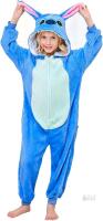 New Size 120 (115-125 cm Tall /5-6 Yrs) Kids' Cartoon Stitch-Style Character Onesie Pajamas, Party Costume, Zippered Access At Back For Easy Toilet Access