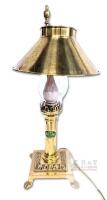 Vintage BrassTone Lightweight Orient Express Adjustable Shade Table Lamp Clawfoot Base Hurricane Shade, 20.5" High, Tested For Power, Pole Is Slightly Wobbly Causing Shade To Lean, Includes Lightbulb, Small Chips in Bottom of Hurricane Shade