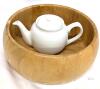 2 Between The Lines Winery Wine Glasses, Ceramic Single Serve Teapot, Large 9.25" &times; 4.25" Wood Salad Bowl, Irvinware USA Gravy Boat & Dish, Silverplate Goblet & 4pc Auckey Philippines Ceramic Napkin Rings, No Chips or Cracks - 4
