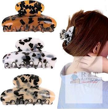 New 3PCS Stylish Celluloid Hair Claws, Barrettes Tortoise Shell Claws, Banana Clips tortoise Hair Clips,Leopard print Large Fashion Accessories for Women Girls (Barrettes Tortoise Shell Claws)