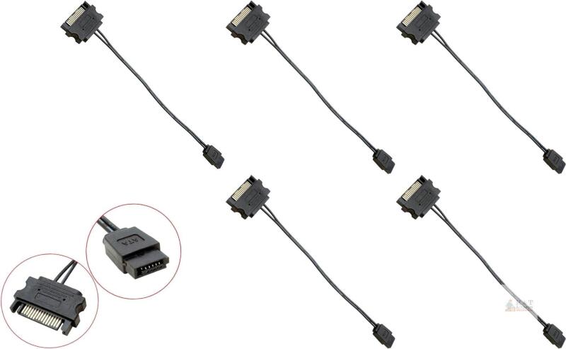 5 New 15-Pin Male SATA Power to 6-Pin Female SATA Slimline Power Adapter Cables for DVD, BLURAY, CD, HDD, SSD Drive