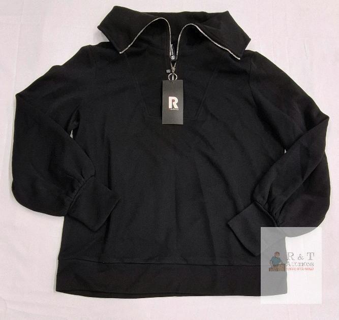 NEW PrinStory Women's Black Quarter-Zip Pullover Sweatshirt, Size Small, Balloon Sleeves,