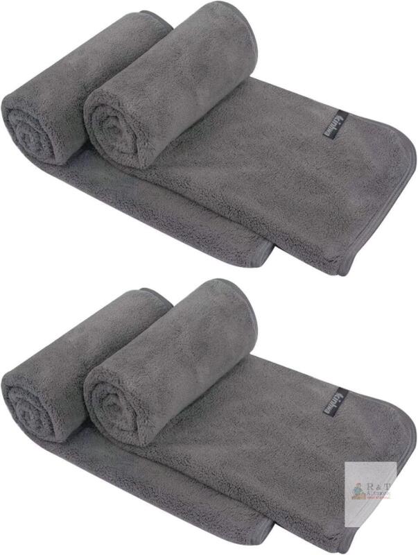 4 New KinHwa Microfiber Hand Towels Ultra Soft and Absorbent Bath Towels Set Large Washcloths for Travel, Camp, Hotel, and Spa 16x30 inches Dark-Gray