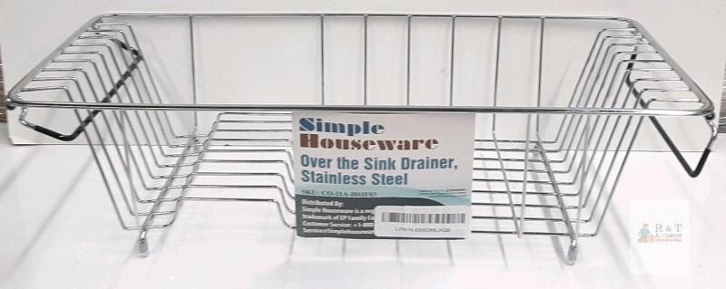 Simple Houseware Stainless Steel Over the Sink Drainer Basket, 20.5"x8.25"x4.75" w/ SKU & LPN