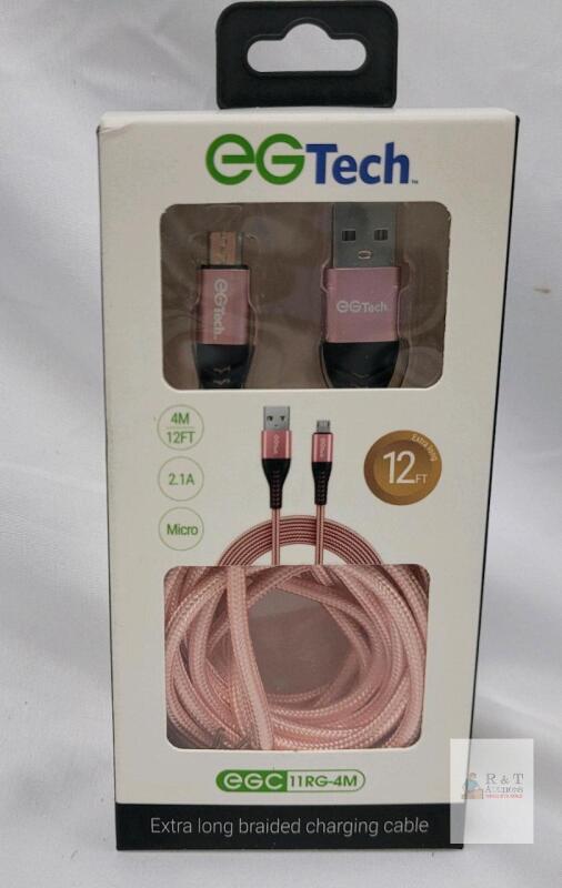 EGTech 12ft Braided Micro USB Charging Cable, 2.1A, Rose Gold, Model 11RG-4M