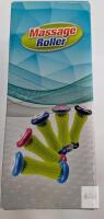 Handheld Foot Massage Roller, Textured Rubber Knobs, Multicolor Wheels, Ergonomic Design, 7.5"
