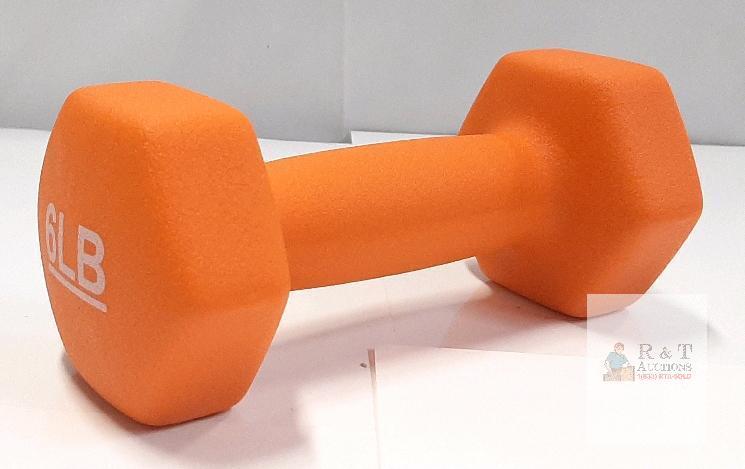 NEW Hex Neoprene Dumbbell, 6 lb Weight, Orange, 8.5 in Length, Single, Hexagonal Head
