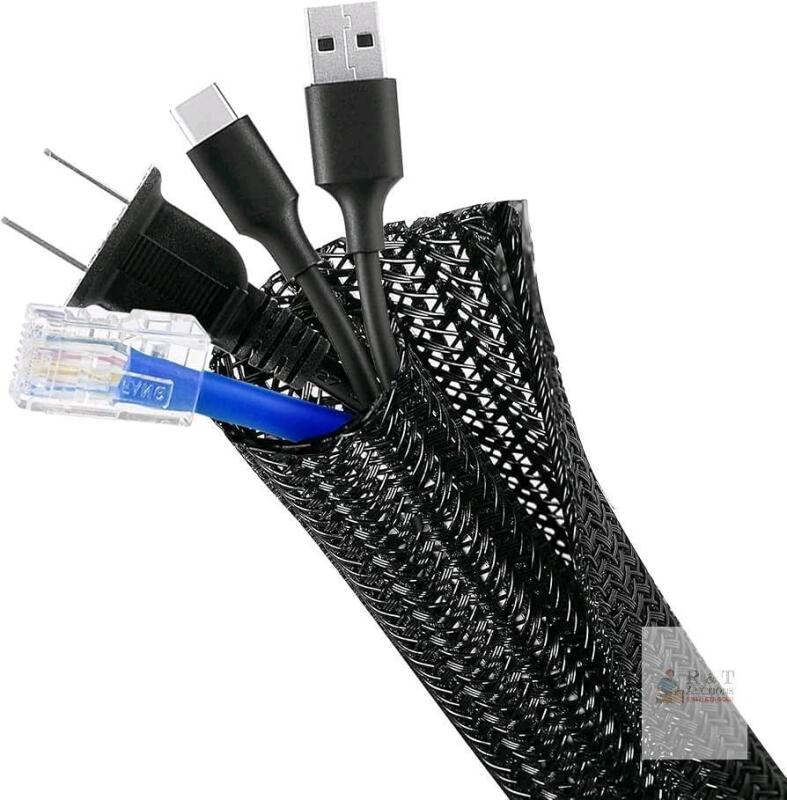 ELECFUN 8ft - 1/4 inch Cable Management Sleeve Cord Protector, Split Wire Loom for USB TV Computer, Braided Wire Cover Hider Organizer Tubing Protect Cat Dog from Chewing, Black