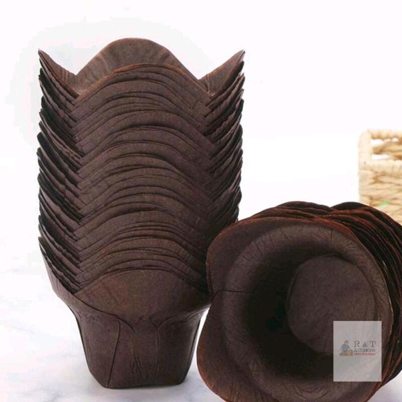 New 100pcs Lotus Style Baking Cups Cupcake Liners Cupcake Baking Cups Muffin Liners Greaseproof Paper Cup Cake Liner Oil Proof Paper (Dark Brown)