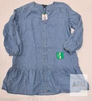 NEW Buffalo David Bitton Chambray Ruffle Dress XL, Long Sleeve, Pullover, Blue, NWT
