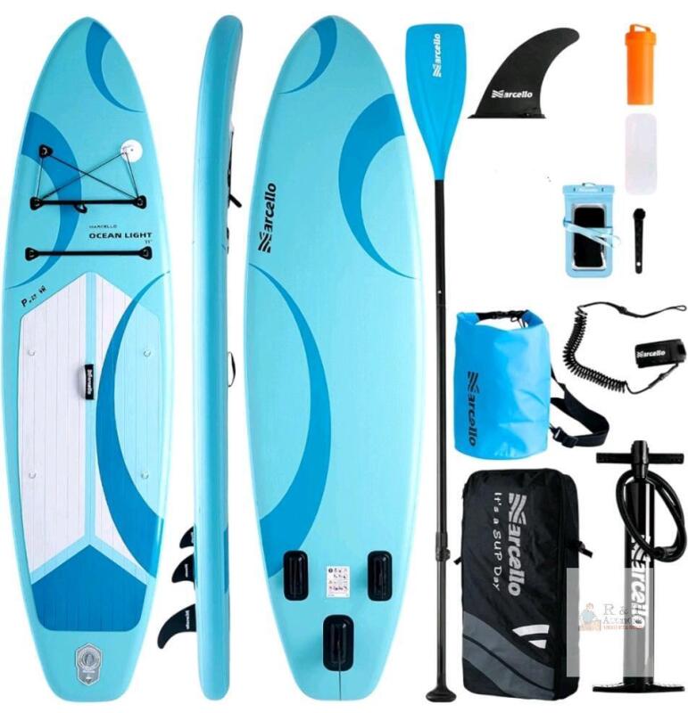 Marcello Ocean Light 10'6" Inflatable SUP Board Set, 33" Wide, Paddle, Pump, Backpack, 330 lb Cap