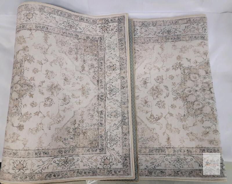NEW Traditional Oriental Area Rug, 24"*96", Cream/Taupe, Machine-Made Polypropylene, Faded Floral Pattern