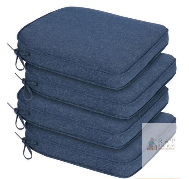 NEW Set of 4 Navy Blue Outdoor Dining Chair Cushions, 18"&times;19"&times;2.35" . Memory Foam Cushion, Weather-Resistant with Ties