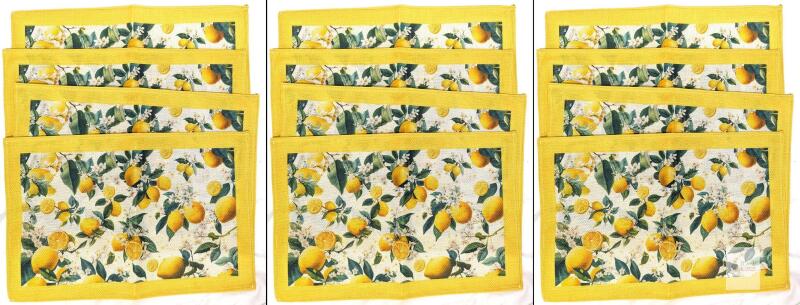 12 New Woven Summer Bright Lemon Placemats Country Yellow Sunshine Rustic Fruit Place Mats for Kitchen Party Dining Home Table Decor Heat-Resistant Washable 12" &times; 18" Inch - 3 Packs of 4