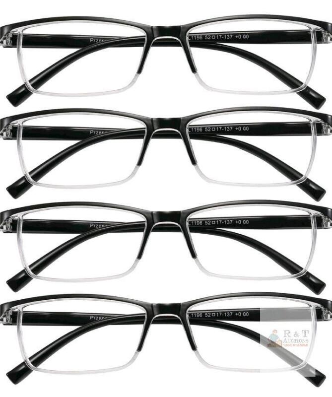 NEW 2.5 Przeeo L1196 Full-Rim Black/Clear Reading Glasses 2.5*, 52-17-137, Rectangular, 4-Pack, Unisex