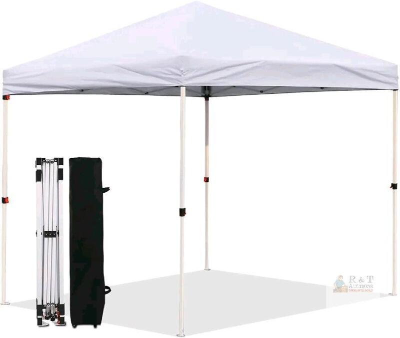 NEW Landmountain 10x10 Ft Pop-up Canopy Tent White w/ Carry Bag & 4 Ropes LS-131-10x10-White