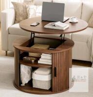 NEW FABATO CT025-WA Round Lift Top Coffee Table, 26.7", Walnut, Storage, Serial X004S5S461