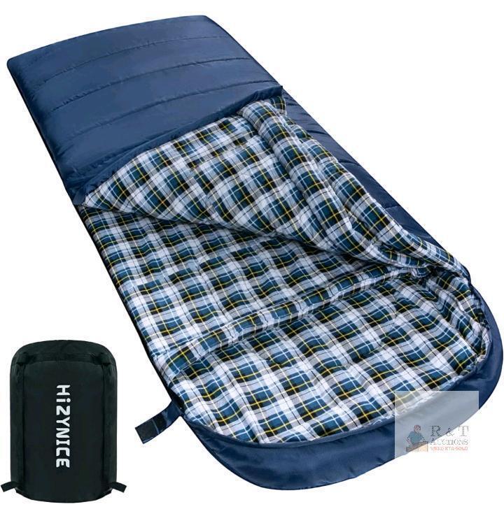 NEW HIZYNICE 3-Season Rectangular Sleeping Bag, Flannel Lined, 90"x39", 20&deg;F, Compression Sack
