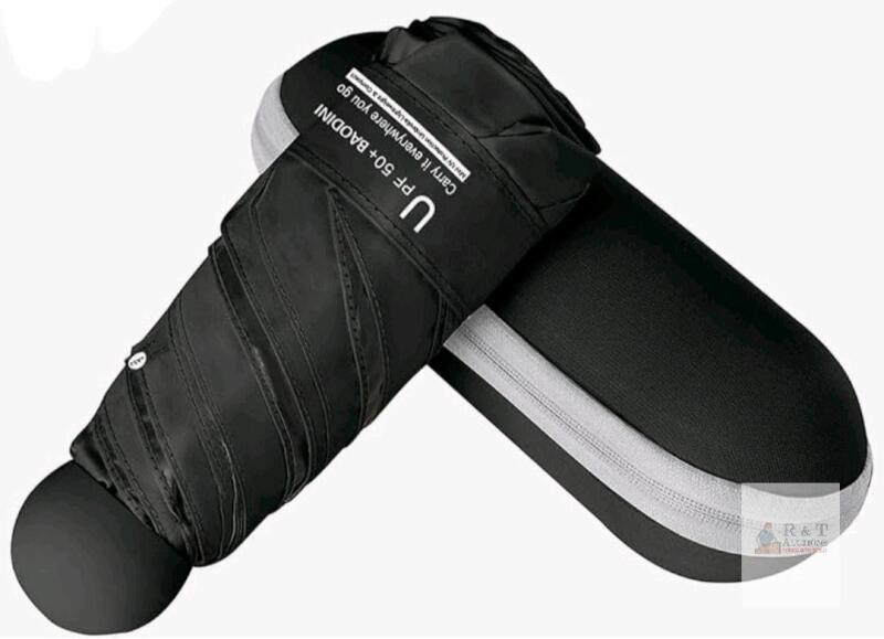 Compact Folding Travel Umbrella, 37" Canopy, 6.7" Closed, 8.6 oz, Black, UPF 50+, Waterproof