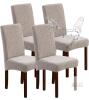 Genina Stretch Dining Chair Covers, Set of 4, Beige Patterned, Fits 16"-20" Seats