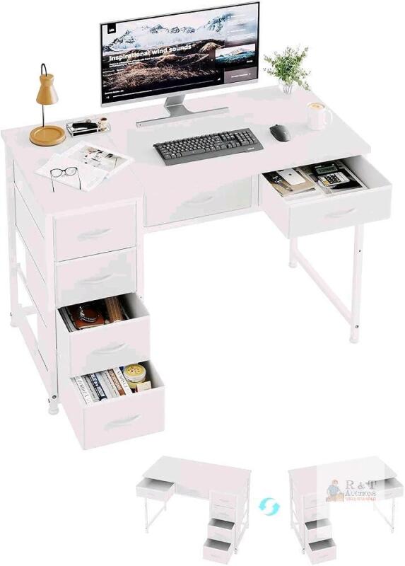 NEW MUTUN H0102071-White L-Shaped Computer Desk, 6 Drawers, Reversible, White Finish, 47" Wide