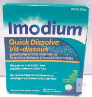 Imodium Quick Dissolve 2mg Mint 10 Tablets, DIN 02230542, Lactose Free, Expires 2028/04