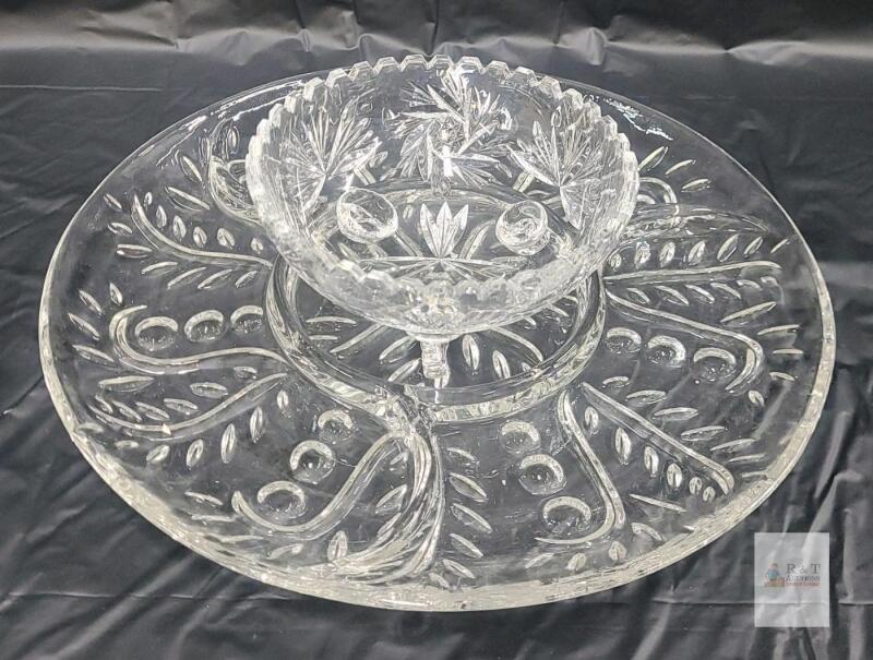 Cut Crystal Serving Tray & Footed Bowl