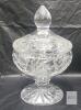 Hand-Cut Crystal Covered Compote Pedestal Candy Dish, Starburst Lattice, 8" Tall, Lid Included