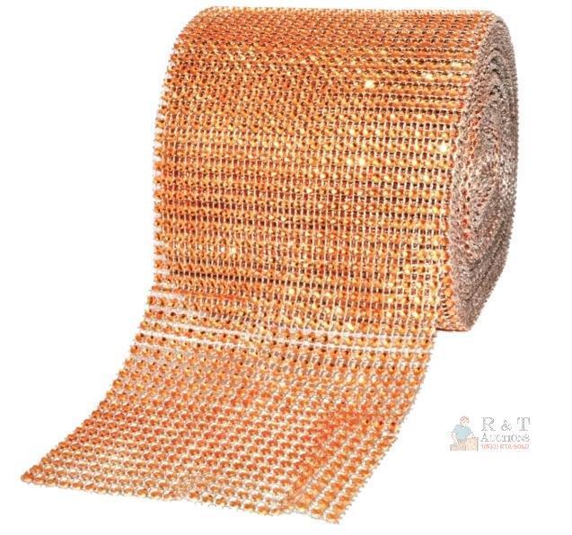 59"x7.9" Bright Orange Bling Crystal Rhinestone Mesh Ribbon Roll, Approx. 60,750 Stones