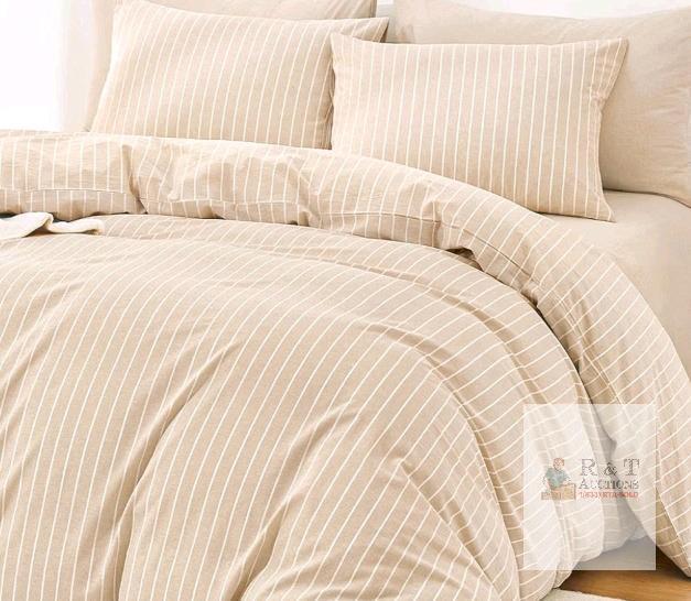 Wake In Cloud Striped Cotton Duvet Cover Set, Queen Size, Beige/Tan with Pinstripes