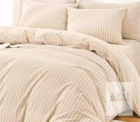 Wake In Cloud Striped Cotton Duvet Cover Set, Queen Size, Beige/Tan with Pinstripes